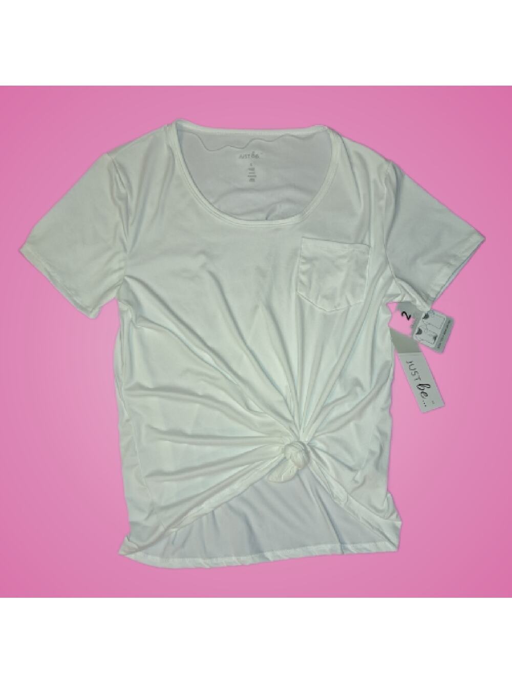 Ladies Small White 2 Way Tied or Untied Tshirt Pocket Top